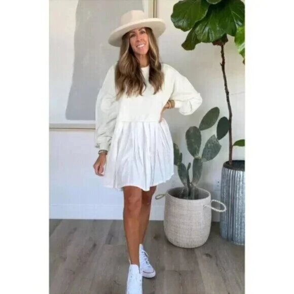 FREE PEOPLE Eleanor Sweatshirt Dress in Grey Combo Size X-Small - Picture 15 of 16